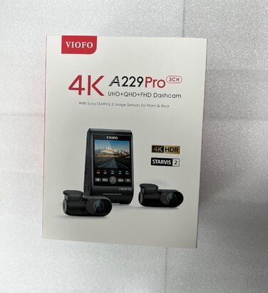 Об'єктив VIOFO A229 Pro 3 4K 2K 1080P, подвійний STARVIS 2, HDR спереду та ззаду всередині відеореєстратора, голосове керування та автомобільна камера Wi-Fi 5 ГГц, надточний GPS, супернічне бачення 2.0, голосовий вихід, 512 ГБ Макс