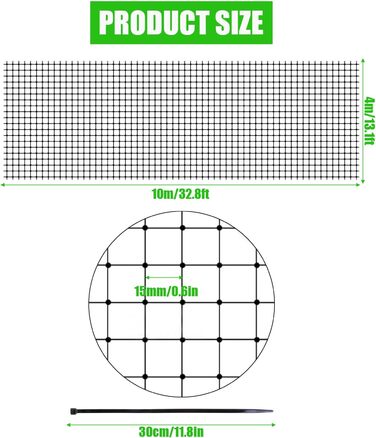 М Сітка для захисту птахів Садова сітка для багаторазового ставка Надміцна багаторазова сітка для ставка, сітка для листя з кабельними стяжками 50 шт. для огорожі садів, городів і ставків 410 м, 4 шт., 10