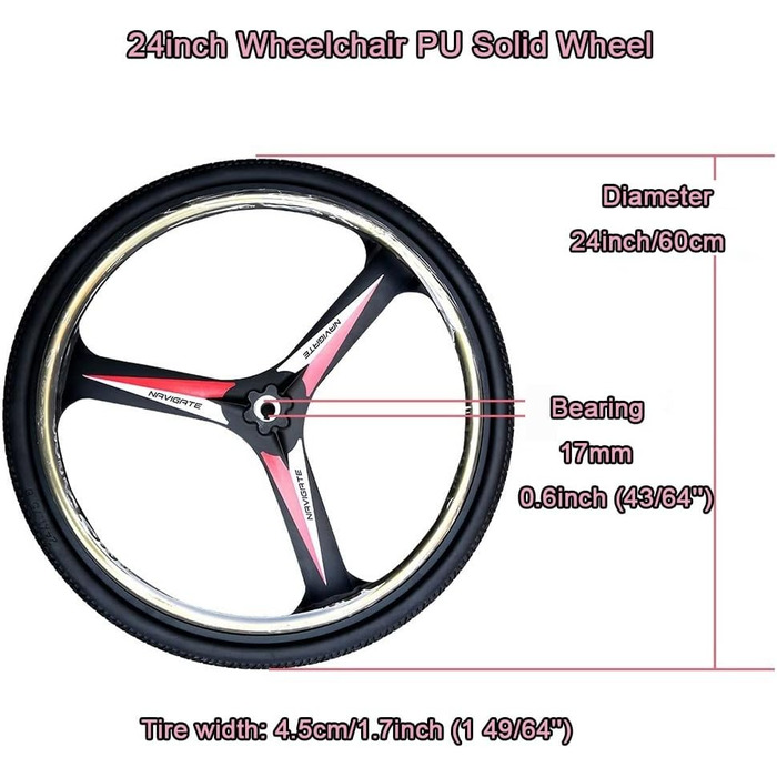 Змінне заднє колесо для інвалідних візків 24 дюйми, міцний алюмінієвий сплав для інвалідних візків, підходить для аксесуарів для електричних інвалідних візків (24 дюйми/60 см)
