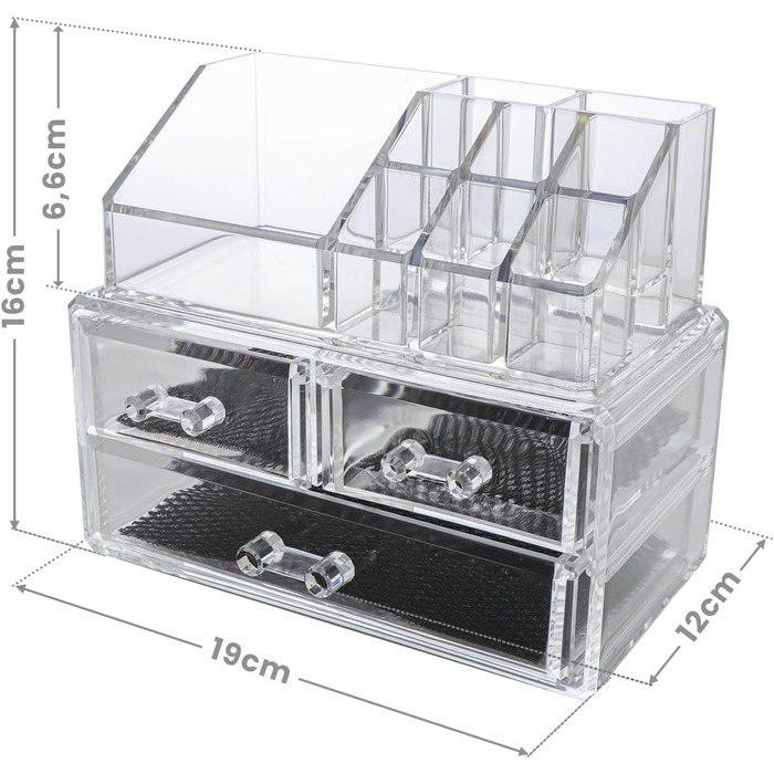 Органайзер для макіяжу, коробка для зберігання косметики з акрилу та пластику, прозора. Розміри 16х19х12 см, косметичний органайзер з висувними ящиками для дому. Ідеально підходить як ідея для подарунка.