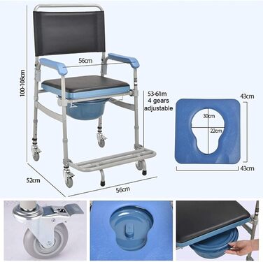 Туалетний інвалідний візок UHJKLA, легкий приліжковий туалетний стілець, портативний туалетний крісло для ванни з вбудованим туалетом для людей похилого віку з обмеженими можливостями Інші до 150 кг