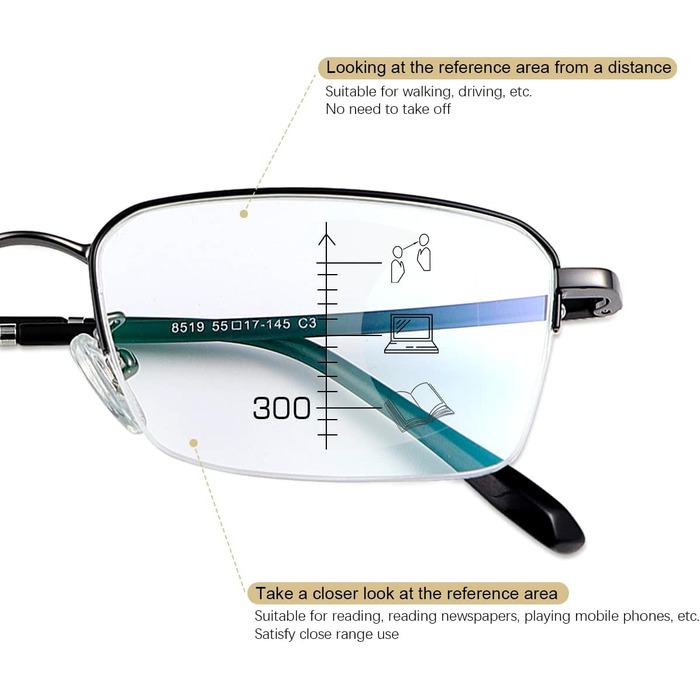 Прогресивні мультифокальні окуляри для читання LJIMI для чоловіків Жінки Multifocus з 2 магнітними поляризаційними сонцезахисними окулярами Clips Black 2.5 x