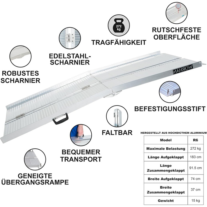 Рампа для інвалідного візка складна 272 кг Складна рампа для інвалідного візка 1,83 м мобільний алюмінієвий великий вибір 1,83 м R6
