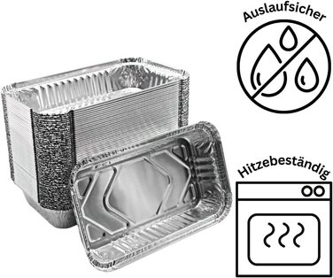Алюмінієвий лоток R65-650L в упаковці - 100 шт. алюмінієвих лотків для гриля 20x10,5x5 см - термоконтейнер 650 мл - піддон для збору жиру як аксесуар для гриля, контейнер для їжі, невелика форма для запікання - вогнетривкий алюмінієвий лоток для гриля.