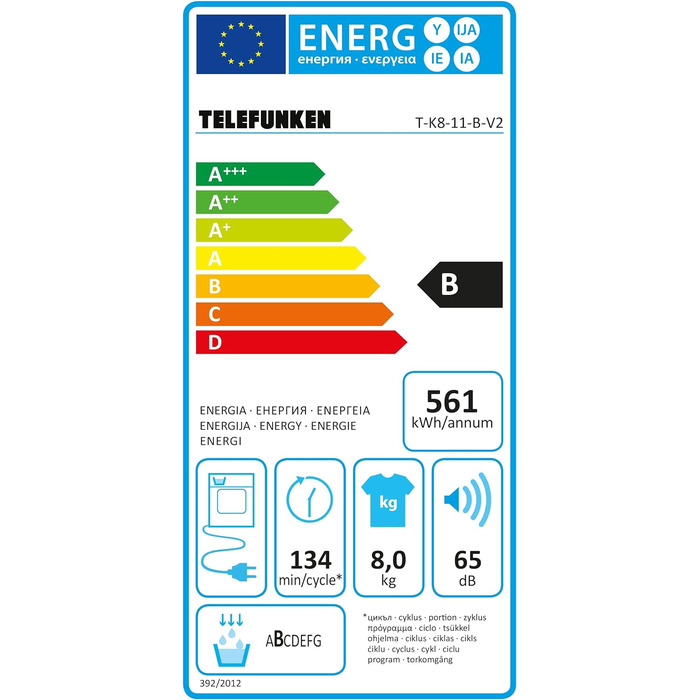 Сушарка Telefunken T-K8-11-B-V2 до 8 кг з 15 програмами, захистом від складок і реверсуванням барабана, біла