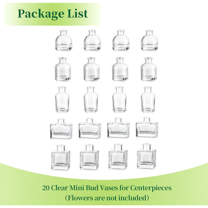 Маленькі вази для прикраси столу 20pcs Clear Mini Vases Set Різні прикраси вази скло, маленькі скляні вази міні-скляні пляшки вази прикраси, маленькі вази для квітів для весілля прикраса вечірки прикраса вітальні 20pcs Clear