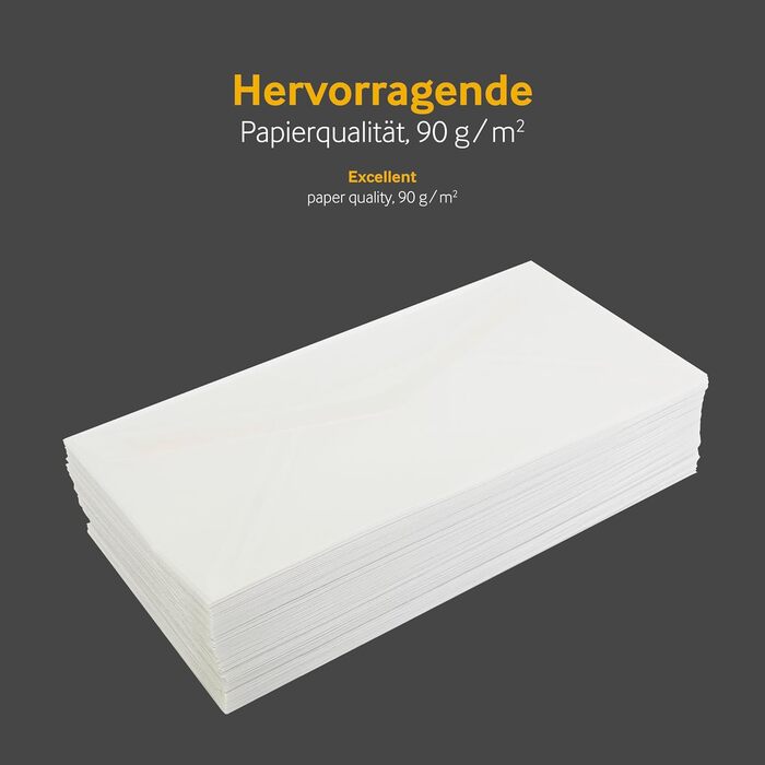 Порожні конверти, прозорі конверти, 100 шт. , вологий клей, без віконця, загострений клапан, 110 x 220 мм (DIN довгий), офсет 90 г/кв.м, білий (прозорий-білий)
