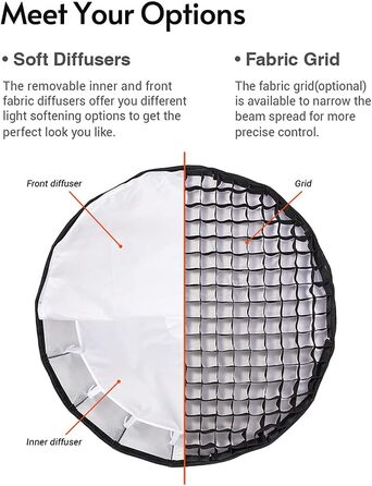 Параболічний софтбокс 120 см дифузор Bowens Mount з сумкою для перенесення для студійної зйомки, 120