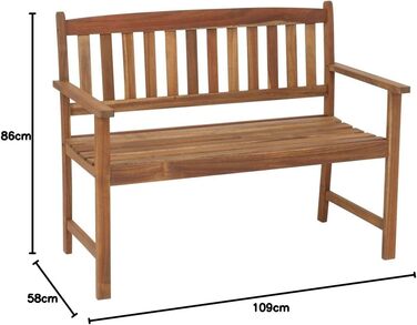 Лавка Borkum acacia, 2-місна з сертифікованої FSC деревини акації, міцна садова лава в стилі заміського будинку, стійка до погодних умов і довговічна, 58 x 109 x 86 см