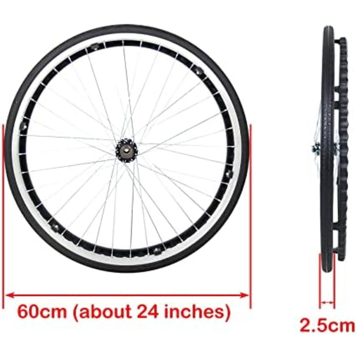 Ролики для інвалідних візків, 24-дюймові запасні задні колеса для інвалідних візків, ролики (2 шт.), стійке до проколів заднє колесо для інвалідних візків з суцільнолитої шини, ролики для інвалідних візків з підшипниками і ручкою, чорні/сірі (колір Gr Gre