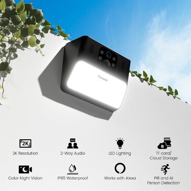 Камера спостереження Cinnado Outdoor Battery Solar - 2K Wireless WLAN Camera Surveillance Outdoor, Outdoor Light with Camera, Outdoor Camera with PIR Motion Detector, Color Night Vision, IP65, Compatible with Alexa