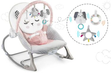 Дитяча гойдалка Nukido Baby Bouncer з музикою - Металевий каркас і міцний пластик - Замок-гойдалка - Вібраційна система - Додаткова іграшка Montesorri - 48 x 62 см - (Рожевий)