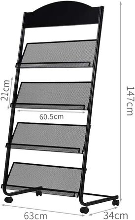 Стійка для журналів Kelly Harvest House, підставка для журналів, підставка для літератури з 4 кишенями, підлогова, тримач для журналів, тримач для брошур (чорна)