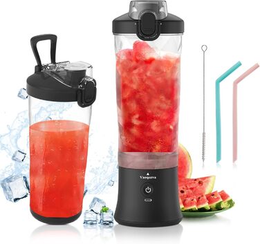 Маленький блендер Vaeqozva Smoothie Maker 600 мл, портативний блендер Smoothie Maker To Go Блендер Міні-міксер USB з 6 лезами для соку Shake Смузі Джем для спортивних подорожей на відкритому повітрі, чорний