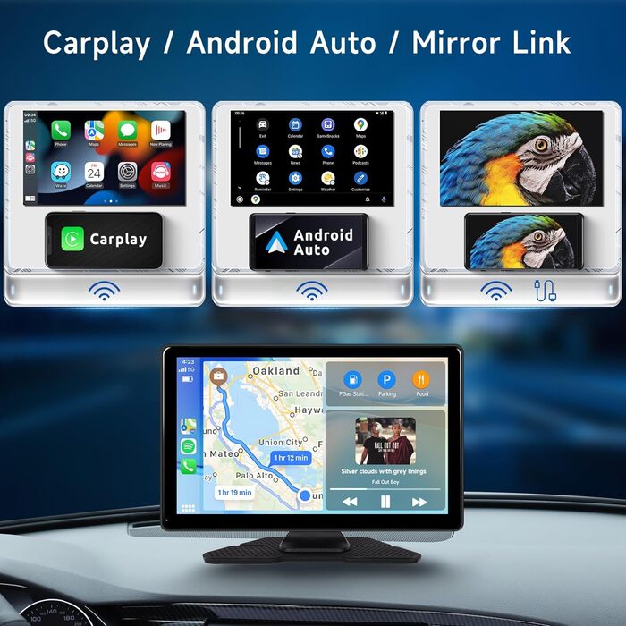 Бездротовий Carplay Android Автомобільна портативна автомобільна стереосистема, 8-ядерний 9-дюймовий сенсорний екран з GPS Navi WiFi Bluetooth Mirror Link Screen Автомобіль, FM-приймач/TF/AUX/USB/Type-Cкамера заднього виду, 2G32G