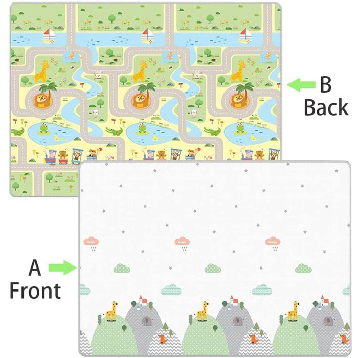 Дитячий ігровий килимок Skrsila Килимок для повзання Складний дитячий ігровий килимок Двосторонній ігровий дитячий килимок, матеріал XPE, нетоксичний, водонепроникний, протиковзкий, без бісфенолу А, 150 x 180 x 0,5 см (150 x 180 см, ліс тварини)