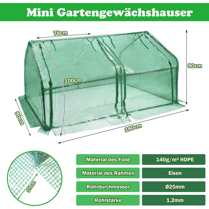 ТОНКІСТЬ 180x90x90см Садові теплиці Зимостійкий тепличний набір 140 г/м Водонепроникна теплиця HDPE з 2 стулками Клімат-контроль Розмноження Теплиця Економія місця Томатний будиночок для саду Балкон (зелений)