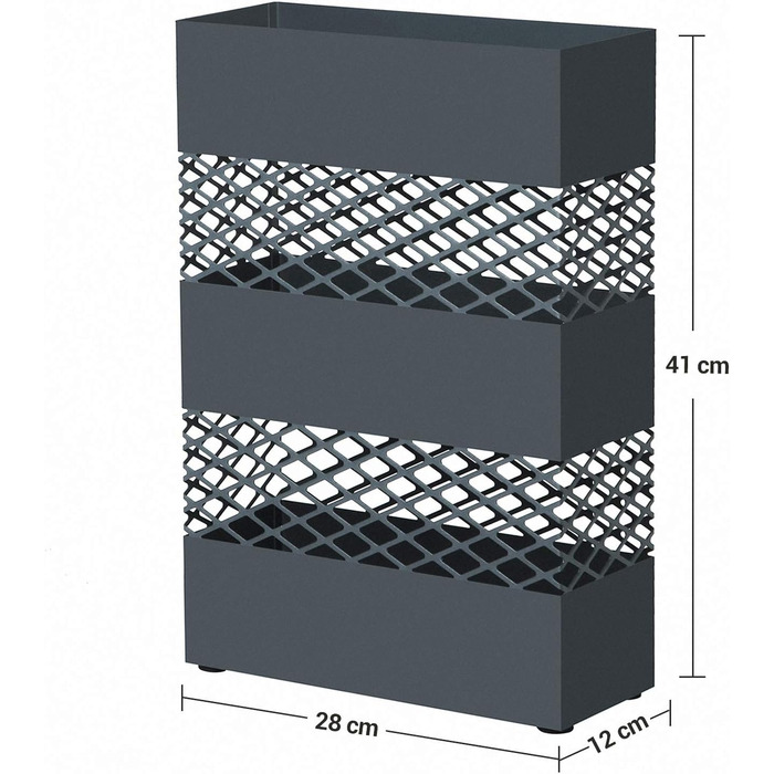 Підставка для парасольки з металу, прямокутна підставка для парасольки, 28 х 12 х 41 см, з піддоном для крапель води, дизайн сітки, антрацитовий LUC02AG