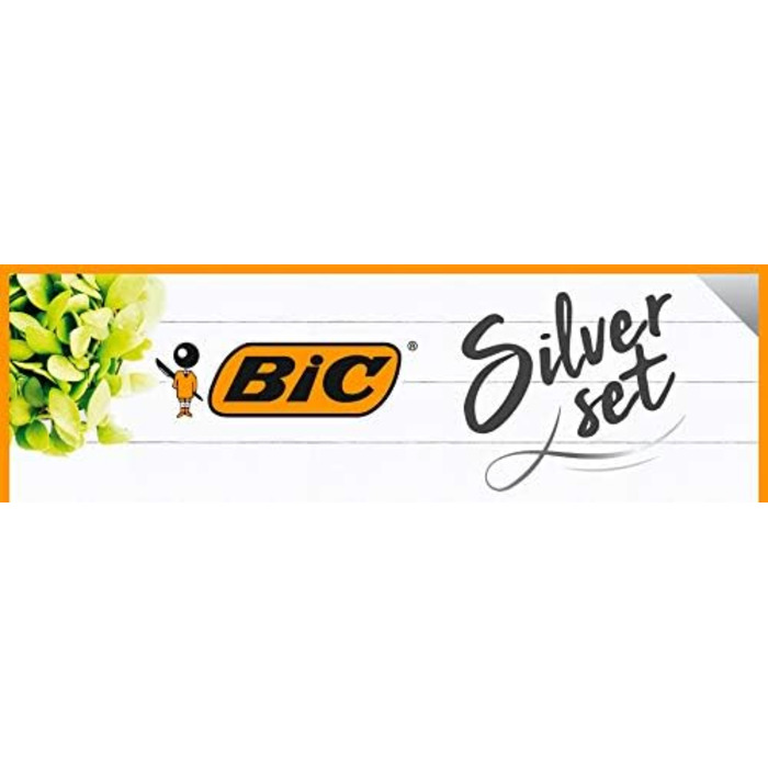 Канцелярський набір BIC з 8 шт. 2 кулькові ручки, 1 блокнот, 1 тонка підводка, 1 олівець, 1 механічний олівець, 1 маркер і 1 гелевий валик, набір Silver Set