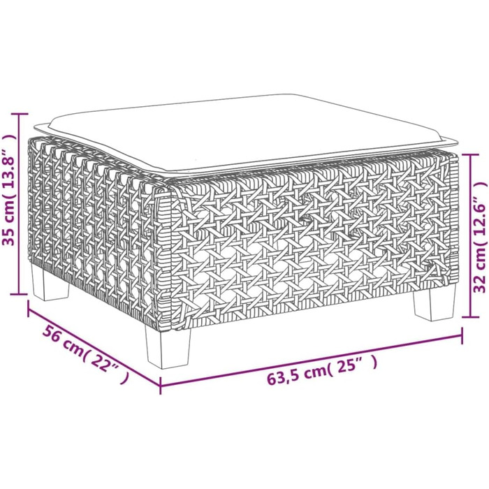 Табурет садовий з подушкою чорний 63.5x56x32 см Poly Rattan,365932