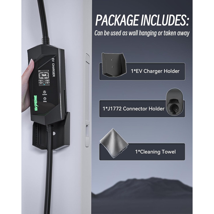 1 Charging Cable Schuko EV Charger 3.68KW, 1 Phase, 5M, Adjustable Current 6-16A Portable Home EVSE Charger for Electric Vehicle SAE J1772, EV Charging Station with Carrying Bag, IP65, 1 Charging Cable Schuko EV Charger 3.68KW, 1 Phase, 5M, Adjustable Cur