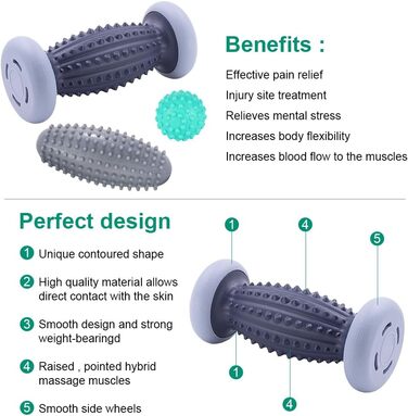 Масажний ролик для склепіння стопи AstralGrip з 3 предметів Масаж фасції для розслаблення та розслаблення стоп, рук та тіла Масажні ролики з силікону з виступами, 3 шт. и, сірий