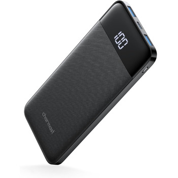 Зовнішній акумулятор USB C Power Bank 5V 3A Виходи Ультратонкий зарядний пристрій для мобільних телефонів зі світлодіодним дисплеєм Micro USB Type C Сумісний з iPhone 13/12/11/X/8, iPad, Samsung, Huawei, планшетом і т.д. Чорний, 10400mAh