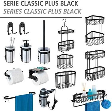 Душова стійка WENKO Bathroom Caddy Classic Plus Black, настінний кошик з високоякісним захистом від іржі, 26,5 x 47 x 12,5 см, чорний Duo (Caddy) Single