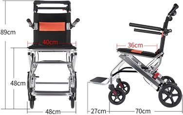 Портативне крісло колісне, легке складне приводне крісло колісне, складаний підлокітник на 280, вантажопідйомність 200 кг, можна скласти в один крок, для подорожей у літаку старшого віку