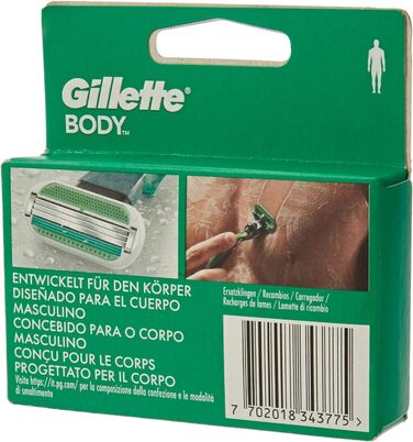 Леза для бритви Gillette для чоловіків, 4 змінні леза, леза для бритви для тіла з 3 лезами міцніші за сталеві та тілесні бритви для чоловіків, волога бритва 1 лезо бритви з 3-кратним лезом Комплект лез бритви для тіла з бритвою для тіла