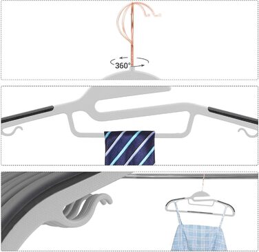 Набір вішалок SONGMICS 30 шт. , пластикова вішалка для костюма, висока якість, протиковзкий дизайн, економія місця, товщина 0,5 см, гачок з рожевого золота, поворот на 360, ширина 41,5 см, світло-сіро-темно-сірий CRP43G30 світло-сірий темно-сірий
