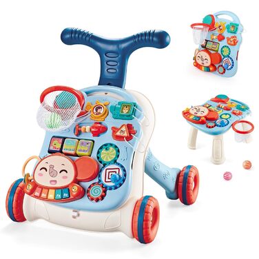 Дитячі ходунки Baby Walker, дитячі ігрові та ходунки 3 в 1 з багатофункціональним знімним ігровим полем, регульовані по висоті ходунки з музикою, регульована швидкість, подарунки для немовлят