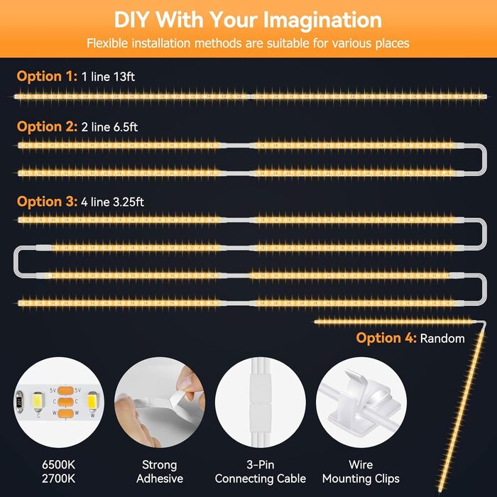 Світлодіодна стрічка 4 м, світлодіодна стрічка з регулюванням яскравості 2700K теплого білого та 4500K денного світла білого & 6500K холодної білої світлової стрічки, світлодіодна стрічка USB 8X50 см 5 В своїми руками з радіочастотним пультом дистанційног