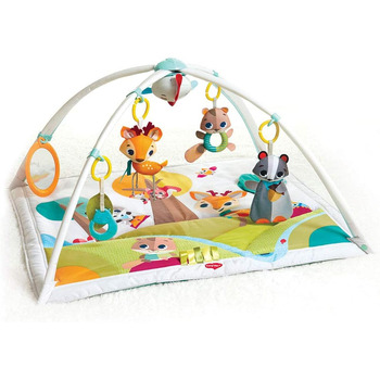 В-1 Play Mat Baby з музикою, 0 місяців, Play Blanket Baby, 18 заходів, інтерактивна музична фігурка, висококонтрастна дитяча книга, регульовані бантики, (У ліс), 2-