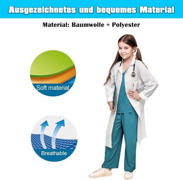 Костюм лікаря дитячий, Білий халат лікаря дитячий унісекс лабораторний халат з довгим рукавом, Хірургічні топи і штани зі стетоскопом, Хлопчики Дівчатка Лікар Іграшковий набір Рольова гра Карнавал Хеллоуїн Костюми для дітей. 110