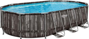 Басейн Bestway Power Steel Frame Pool Complete with Filter Pump 610 x 366 x 122 см, Wood Look (Bog Oak), Oval