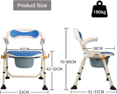 Туалетне крісло UHJKLA, регульоване по висоті, складне крісло для унітазу, нековзне крісло для душу, мобільне портативне туалетне крісло для людей похилого віку, інвалідів та людей з обмеженими можливостями
