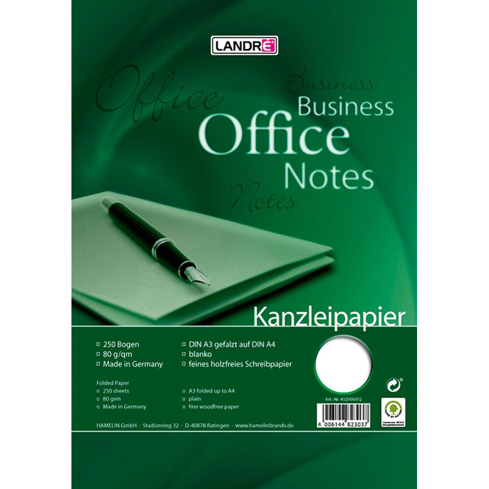 Папір Landr Chancellery формату А3, складений до формату А4, з полем праворуч, 80 г/м, 250 аркушів (чистий)
