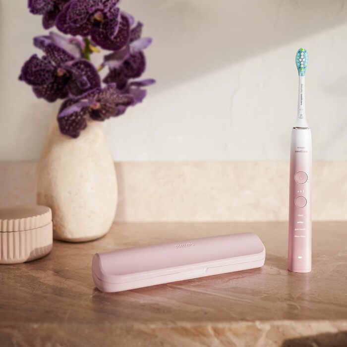 Електрична зубна щітка Philips Sonicare DiamondClean, серія 9000, спеціальне видання - звукова зубна щітка, засіб для чищення зубів, 4 шт. C3 Premium Plaque Defense насадки, рожева (модель HX9911/79)