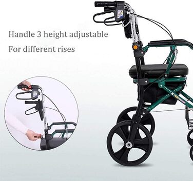 З PU подушкою, 4-колісним роликовим помічником для ходьби Mobility Aids, компактними ходунками для людей похилого віку, зеленим цікавим