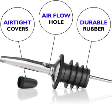 Наливник для наливу лікеру з нержавіючої сталі з гумовими пилозахисними ковпачками, набір із 12 предметів