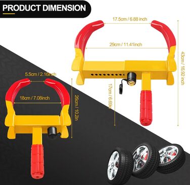 Паркувальний кіготь Блокування колеса Протиугінний пристрій для автомобіля, причепа, каравану, автофургона, фургона з замком безпеки жовтий
