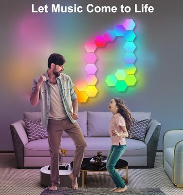 Світлодіодна світлодіодна панель Hexagon Large, Smart Home Gaming LED Hexagon Wall Light RGBIC Працює з Alexa Google Assistant, голосовим керуванням/керуванням програмами, синхронізацією музики, світлодіодними панелями своїми руками для ігрової вітальні, 