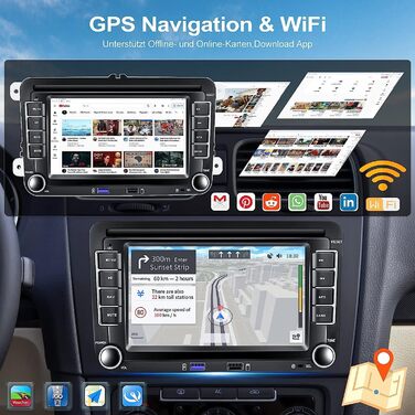 Автомобільна стереосистема CAMECHO Android 13 з Navi для VW Golf 5 Golf 6 Skoda Polo Passat Tiguan Touran, 7-дюймовий HD-екран з GPS WiFi Bluetooth FM Dual USB Mirror Link AUX-Inкамера заднього виду P1132G