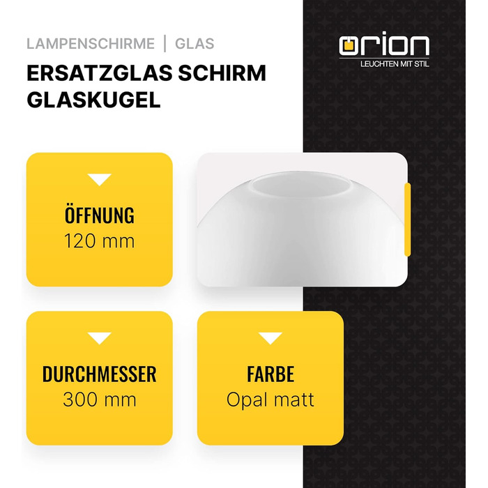 Змінне скло як абажур (Ø 300 мм), прямий край 120 мм, скляна куля, опал, білий матовий Ø 300мм