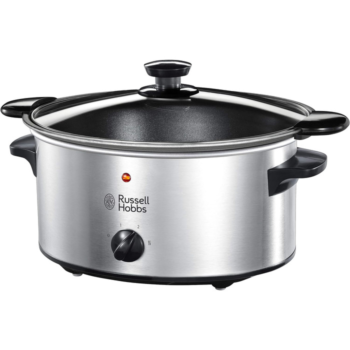 Повільна плита Russell Hobbs каструля з антипригарним покриттям 3,5 л Мультиварка з нержавіючої сталі (3 налаштування температури та функція підтримки тепла, 160 Вт) Мультиварка 22740-56