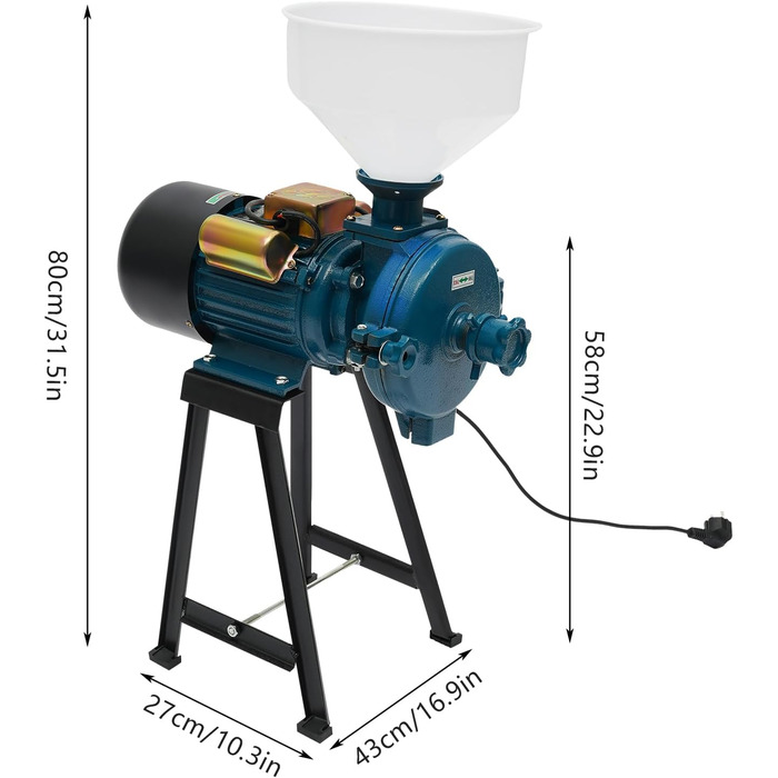 Електричний млин для зерна, млин для зерна, млин/дробарка 2200 Вт для зернових кормів для сімейних та комерційних цілей