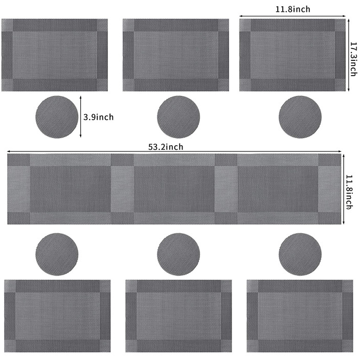 Набір з 6 миються, Placemat витирається - Килимок з бігунком для столу і підставкою - Термостійкі килимки з ПВХ, підходять для кухонних обідніх столів (сріблястий) Срібний набір з 6 настільний бігун з підставкою
