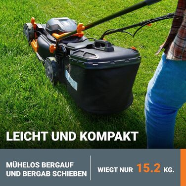 Акумуляторна газонокосарка WORX WG743E 40V - Професійна газонокосарка з функцією мульчування та акумулятором PowerShare - Косіння газону без кабелю - Ідеально підходить для садів площею до 500 м Одна