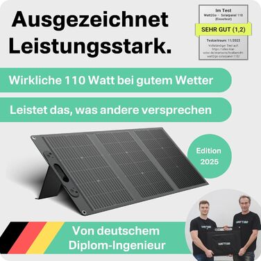Складна сонячна панель Watt2Go 110 Вт, стійка до вітру та атмосферних впливів - будь-яка електростанція сумісна з сонячною панеллю - складна сонячна панель для саду - мобільний сонячний модуль для кемпінгу як повний комплект будинку на колесах із сонячною